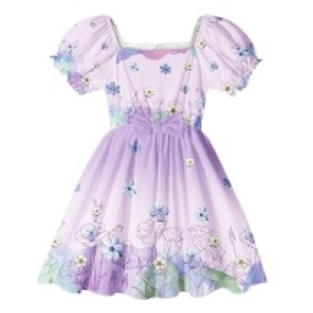 Girls Summer Floral Dress Size 5-7 Chiffon Puff Sleeve Square Neck Party Dress